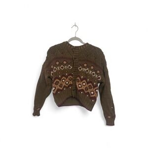 Vintage 90s Lizwear Liz Claiborne Brown Cotton Knit Cardigan Sweater Lg